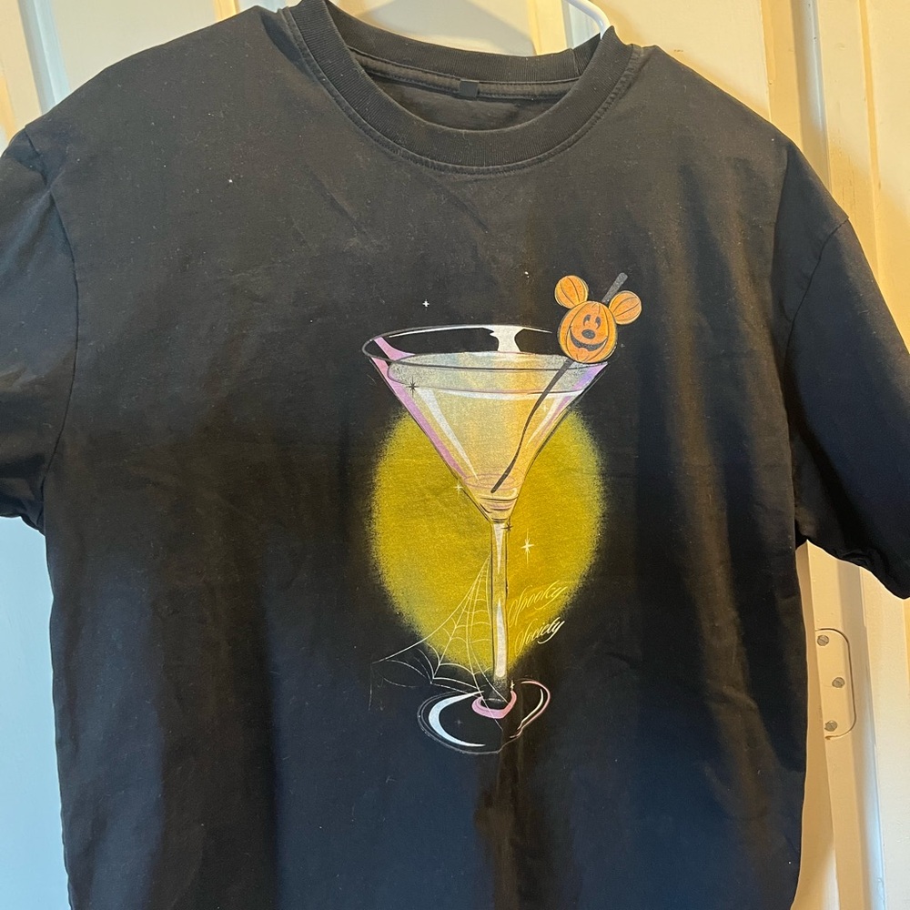 Black T-Shirt with Martini Glass Graphic